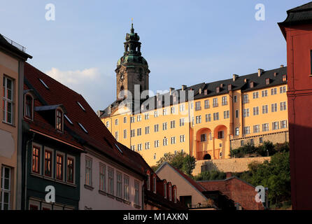 Castello Heidecksburg era la residenza dei principi a Schwarzburg-Rudolstadt in Rudolstadt, nel Land di Turingia, Germania Foto Stock