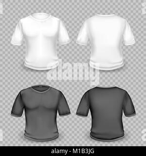 Bianco e nero vuota t-shirt modello con shaow su sfondo trasparente. Maglietta Uomo Vestiti insieme Illustrazione Vettoriale