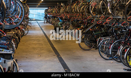 Nijmegen, Paesi Bassi - 7 Novembre 2017: deposito biciclette presso la stazione ferroviaria di Nijmegen con un sacco di biciclette olandesi. Foto Stock