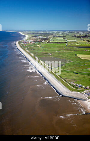 I Paesi Bassi, Petten, mare dike chiamato Hondsbossche Zeewering. Antenna. Foto Stock