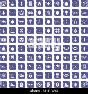 100 ben persona set di icone grunge sapphire Illustrazione Vettoriale