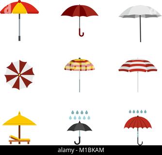 Ombrello icon set, stile piatto Illustrazione Vettoriale