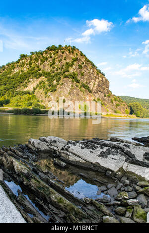 Loreley Rock, Rheingau, Patrimonio Mondiale UNESCO Valle del Reno superiore e centrale, Germania Foto Stock