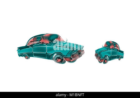 Illustrazione del fumetto di divertenti, curve, rosso, verde auto Foto Stock