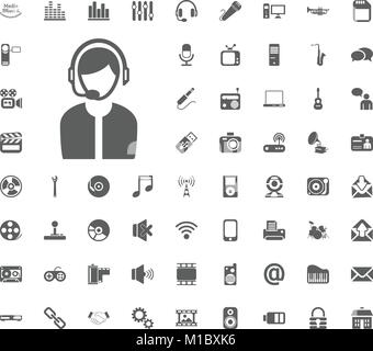 Call center icona. Media, musica e comunicazione illustrazione vettoriale icona set. Set di icone universali. Set di icone 64. Illustrazione Vettoriale