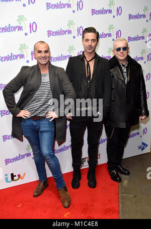 Louie Spence, Jake Canuso e Holly Johnson durante la Benidorm è 10 evento svoltosi presso il Curzon Mayfair, Londra. Picture Data: lunedì 29 gennaio, 2018. Foto di credito dovrebbe leggere: Matt STANLEY A. CROSSICK/PA FILO Foto Stock