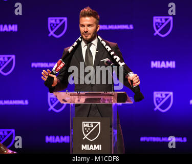 Miami, FL, Stati Uniti d'America. 29 gen, 2018. David Beckham annuncia il lancio ufficiale di Miami della Major League Soccer team a Adrienne Arsht Center su gennaio 29, 2018 a Miami in Florida. Credito: Mpi04/media/punzone Alamy Live News Foto Stock