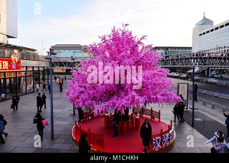 Beijin, Beijin, Cina. 26 gen, 2018. Pechino, Cina-26th Gennaio 2018: artificiale Peach Blossoms può essere visto durante il periodo invernale a Xidan Commercial Street a Pechino. Credito: SIPA Asia/ZUMA filo/Alamy Live News Foto Stock