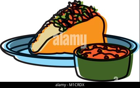 Taco cibo messicano con peperoncino Illustrazione Vettoriale