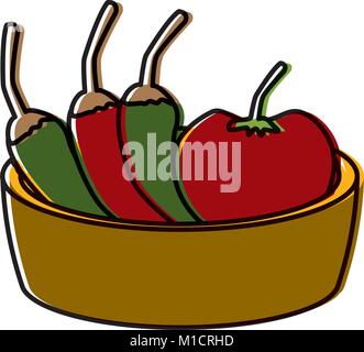 Chilis con pomodoro sul recipiente Illustrazione Vettoriale