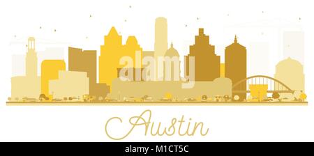 Austin Texas USA dello skyline della città golden silhouette. Illustrazione Vettoriale. Piatto semplice concetto per il turismo presentazione, banner, cartellone o sito web. Illustrazione Vettoriale