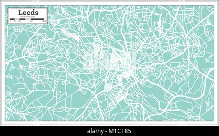 Leeds Inghilterra Mappa della città in stile retrò. Mappa di contorno. Illustrazione Vettoriale. Illustrazione Vettoriale