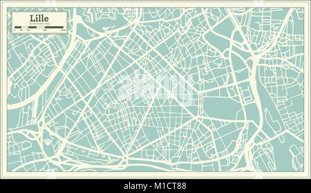 Lille Francia Mappa della città in stile retrò. Mappa di contorno. Illustrazione Vettoriale. Illustrazione Vettoriale