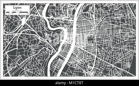 Lione Francia Mappa della città in stile retrò. Mappa di contorno. Illustrazione Vettoriale. Illustrazione Vettoriale