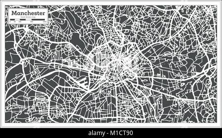 Manchester Inghilterra Mappa della città in stile retrò. Mappa di contorno. Illustrazione Vettoriale. Illustrazione Vettoriale