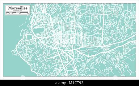 Marsiglia Francia Mappa della città in stile retrò. Mappa di contorno. Illustrazione Vettoriale. Illustrazione Vettoriale