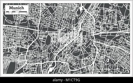 Monaco di Baviera Germania Mappa della città in stile retrò. Mappa di contorno. Illustrazione Vettoriale. Illustrazione Vettoriale