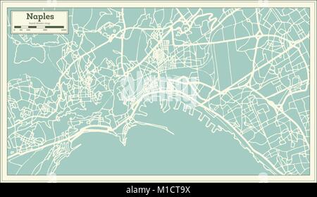 Napoli Italia mappa della città in stile retrò. Mappa di contorno. Illustrazione Vettoriale. Illustrazione Vettoriale