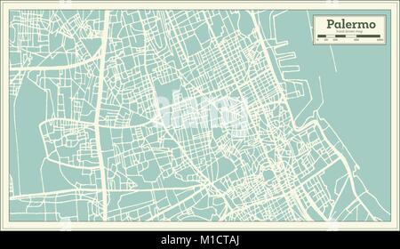 Palermo Italia mappa della città in stile retrò. Mappa di contorno. Illustrazione Vettoriale. Illustrazione Vettoriale