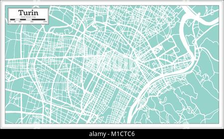 Torino Italia mappa della città in stile retrò. Mappa di contorno. Illustrazione Vettoriale. Illustrazione Vettoriale