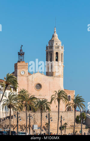 Chiesa di Sant Bartomeu & Santa Tecla a Sitges, Spagna Foto Stock