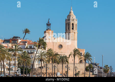 Chiesa di Sant Bartomeu & Santa Tecla a Sitges, Spagna Foto Stock