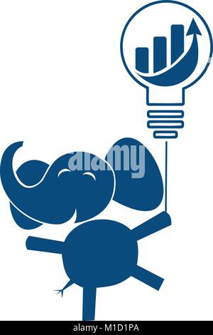 Un elefante vola con i buoni risultati di un crescente istogramma in una lampadina a simboleggiare l'originale e idea vincente Illustrazione Vettoriale
