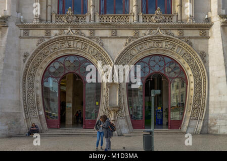 Caminhos De Ferro do Rossio stazione ferroviaria 'estacao de', Rossio, Lisbona, Portogallo, Bahnhof 'Estacao de Caminhos de Ferro do Rossio', Lisbona Foto Stock