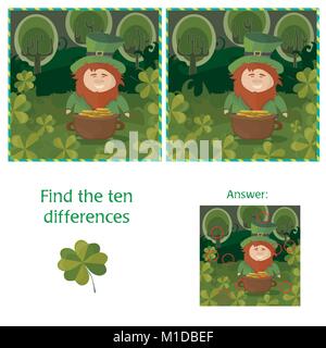 San Patrizio giorno - trovare dieci differenze visual puzzle Illustrazione Vettoriale