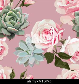 Succulente e roses vettore modello senza giunture Illustrazione Vettoriale