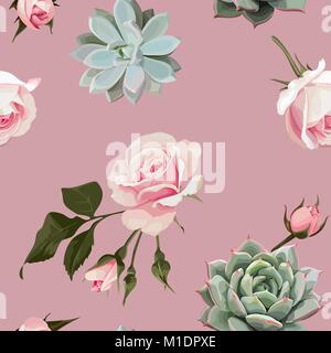 Succulente e roses vettore modello senza giunture Illustrazione Vettoriale