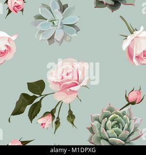 Succulente e roses vettore modello senza giunture Illustrazione Vettoriale