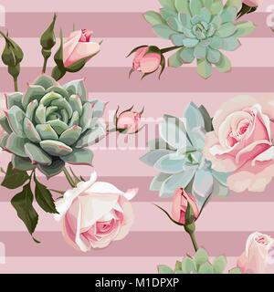 Succulente e roses vettore modello senza giunture Illustrazione Vettoriale