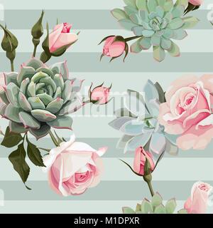 Succulente e roses vettore modello senza giunture Illustrazione Vettoriale