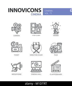 Cinema - set di moderna linea sottile icone del design Illustrazione Vettoriale