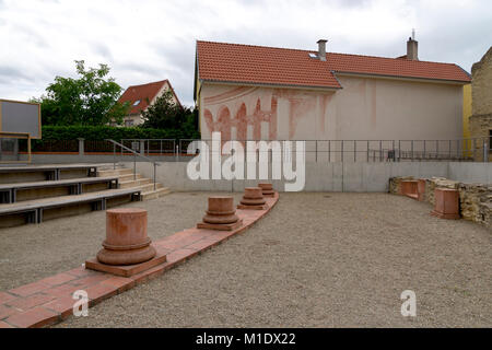 Ingelheim, Germania - Giugno 17th, 2017: la rovina del castello di pfalz di Karl dem Grossen, Carlo Magno, Carlo Magno, Carolus Magnus. Renania Palatinato, Foto Stock