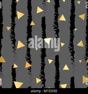 Oro triangoli coriandoli seamless pattern su sfondo a strisce Illustrazione Vettoriale