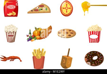 Cibo icona impostare, stile cartoon Illustrazione Vettoriale