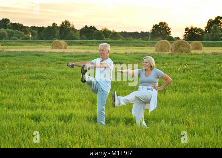 Coppia senior facendo esercizi Foto Stock