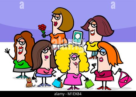 Cartoon Illustrazioni di fumetti donne persone gruppo di caratteri Illustrazione Vettoriale