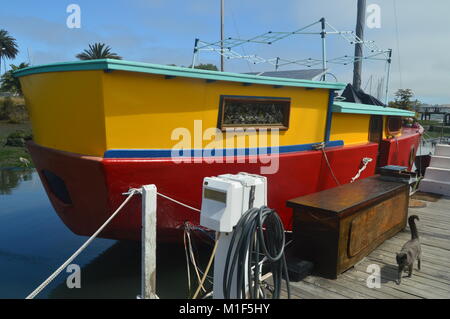 Le case galleggianti in Sausalito con un molto dai colori vivaci con un infiltrato Cat vicino a San Francisco. Giugno 30, 2017 Sausalito San Francisco in California. Di noi Foto Stock