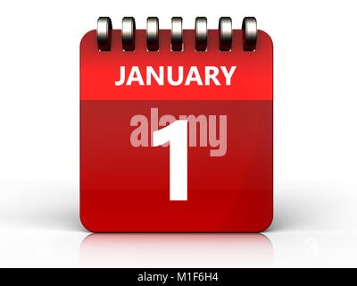 3d illustrazione del 1 gennaio il calendario su sfondo bianco Foto Stock