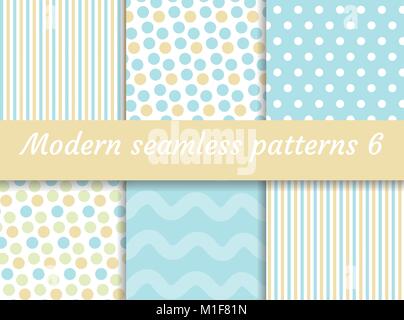 Polka Dot, strisce wave seamless pattern impostato. Carta digitale raccolta, stile moderno. Kit Scrapbooking. Illustrazione Vettoriale. Illustrazione Vettoriale