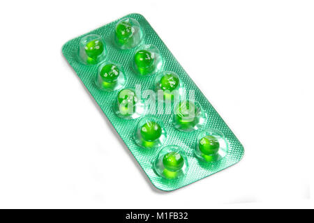 Chiuso fino flatulenza pillola verde in blister Foto Stock