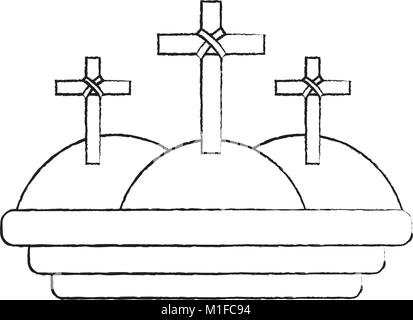 Tre croci in montagna scena religiosa Illustrazione Vettoriale