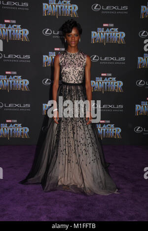 Letitia Wright 29/01/2018 La prima mondiale di "Black Panther" tenutasi presso il Dolby Theatre di Los Angeles, CA Foto di Izumi Hasegawa / HollywoodNewsWire.co Foto Stock