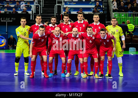 Lubiana, Slovenia. 30 gen, 2018. Il serbo futsal team pone per le foto prima della UEFA European Futsal Championship 2018 match tra la Slovenia e la Serbia a Arena Stozice di Lubiana, Slovenia il 30 gennaio 2018. Credito: Jure Makovec/Alamy Live News Foto Stock