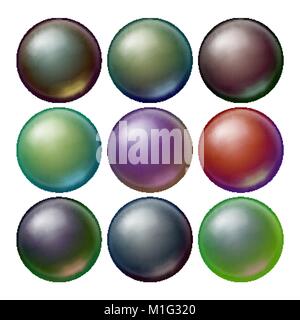 Sfera scuro impostare vettore. Sfere opache con ombre. Abstract ellisse scuro, palla, bolla, pulsante, Badge. Isolato illustrazione realistica Illustrazione Vettoriale
