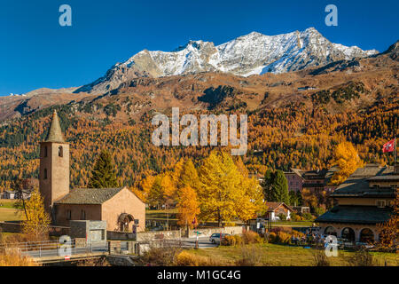 San Lorenzo chiesa di Sils Segla Canton Grigioni, Engadina, Svizzera, Europa. Foto Stock
