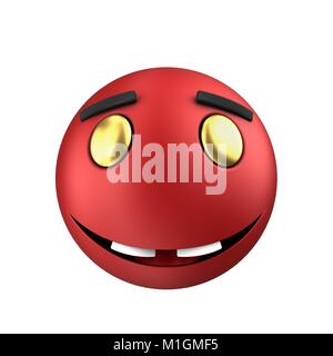 3d illustrazione di rosso sorriso di emoticon su sfondo bianco con gli occhi gialli Foto Stock